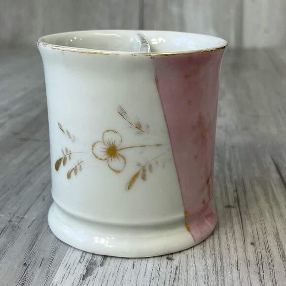 Vintage White Pink Floral Accent Gold Trim Shaving Mug Cup Decor - Picture 2 of 9